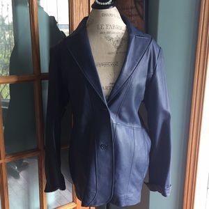 Guillaume denim blue leather blazer 1X